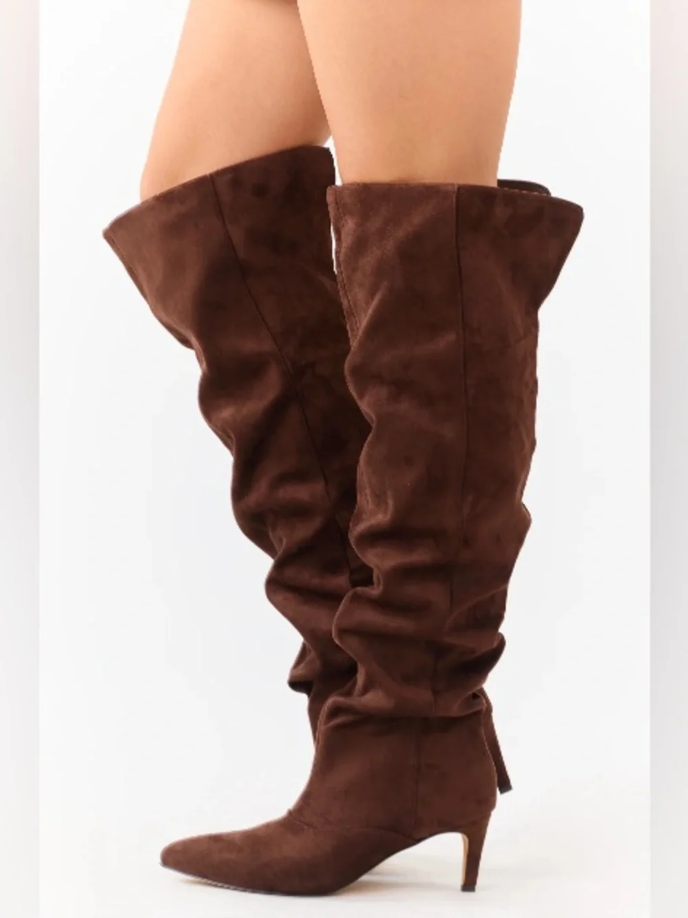 Sepia Faux Suede Low Stiletto Heel Slouchy Boots (8)